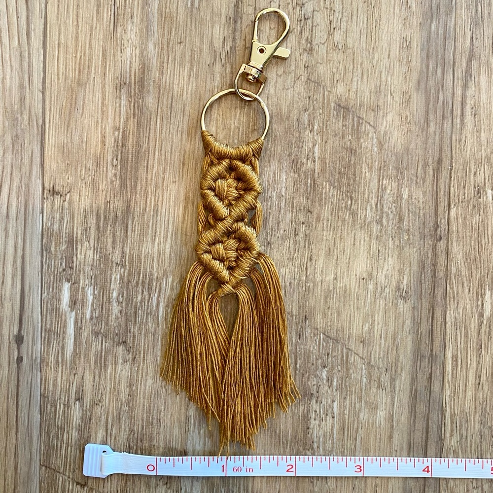 Mustard Brown Macrame Keychain - Picture 3 of 3